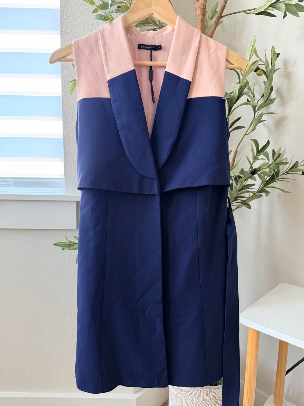 Sleeveless Navy and Blush Colorblock Mini Dress